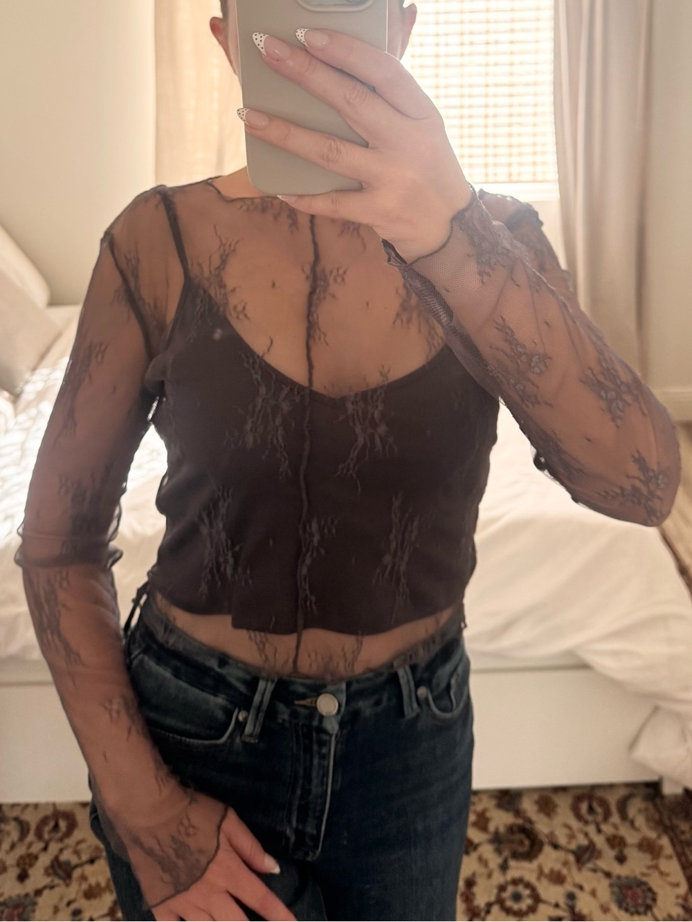 Dark Gray Lace Long-Sleeve with attached Tank Top